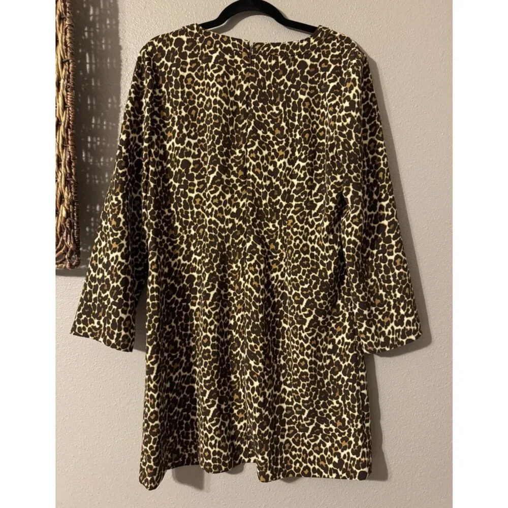 J Crew Dress 8 Animal Print Brown Black 3/4 Long Sleeve Stretch Washable